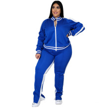 Fancy Good Quality Two Piece Womens Set with Zipper Slit Plus Size Clothing Women Two Piece Activewear Set